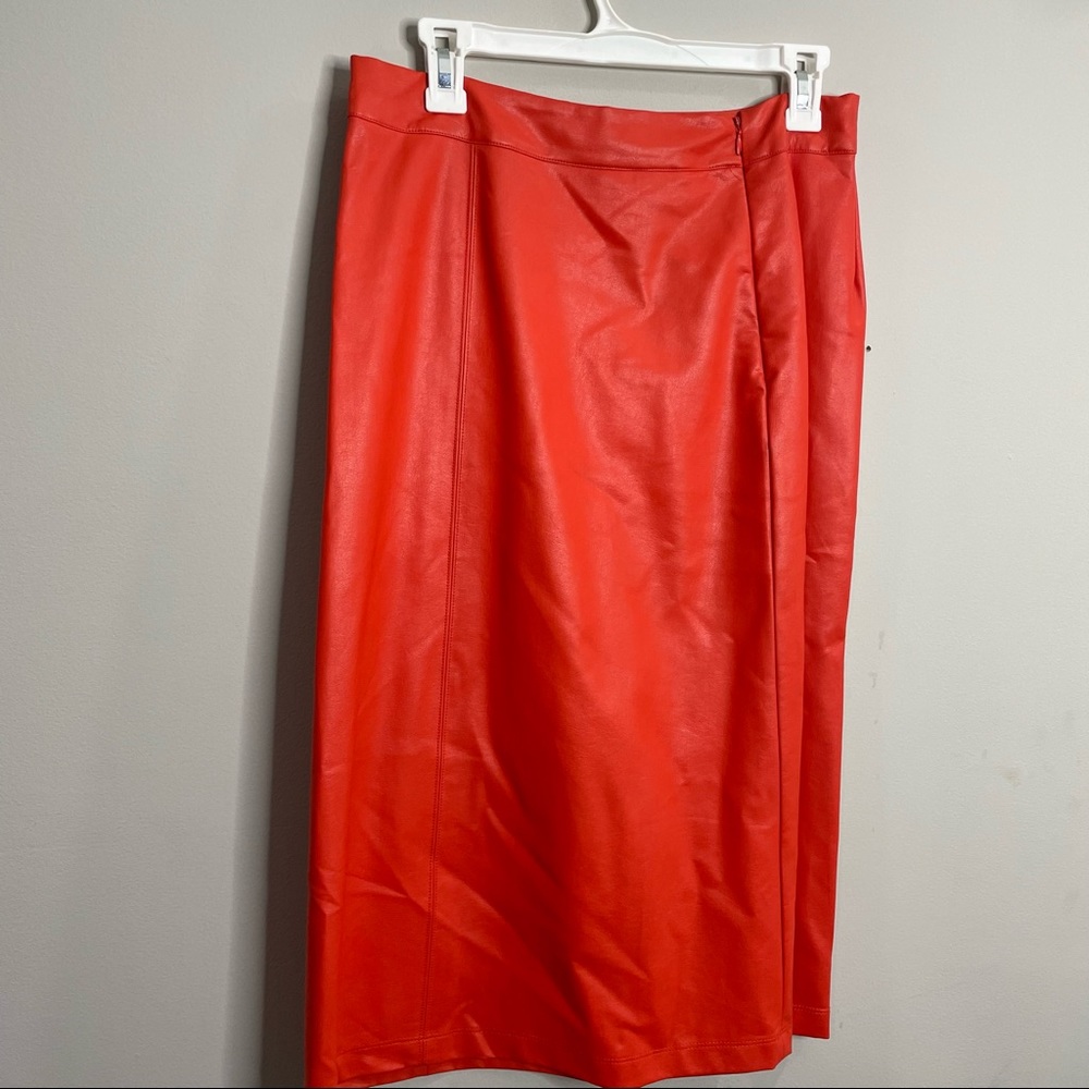 Stylish Orange Faux leather skirt